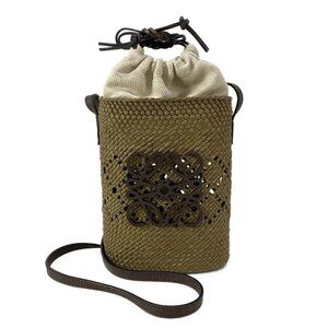 LOEWE Square pocket - Khaki Dark Brown Irakayashi Calf Shoulder Bag